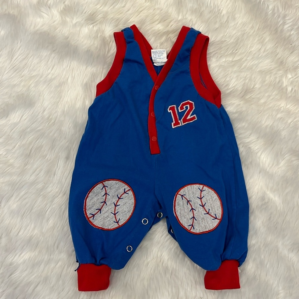 Vintage Baseball Onesie with snap crotch closure blue red boys size 3/6